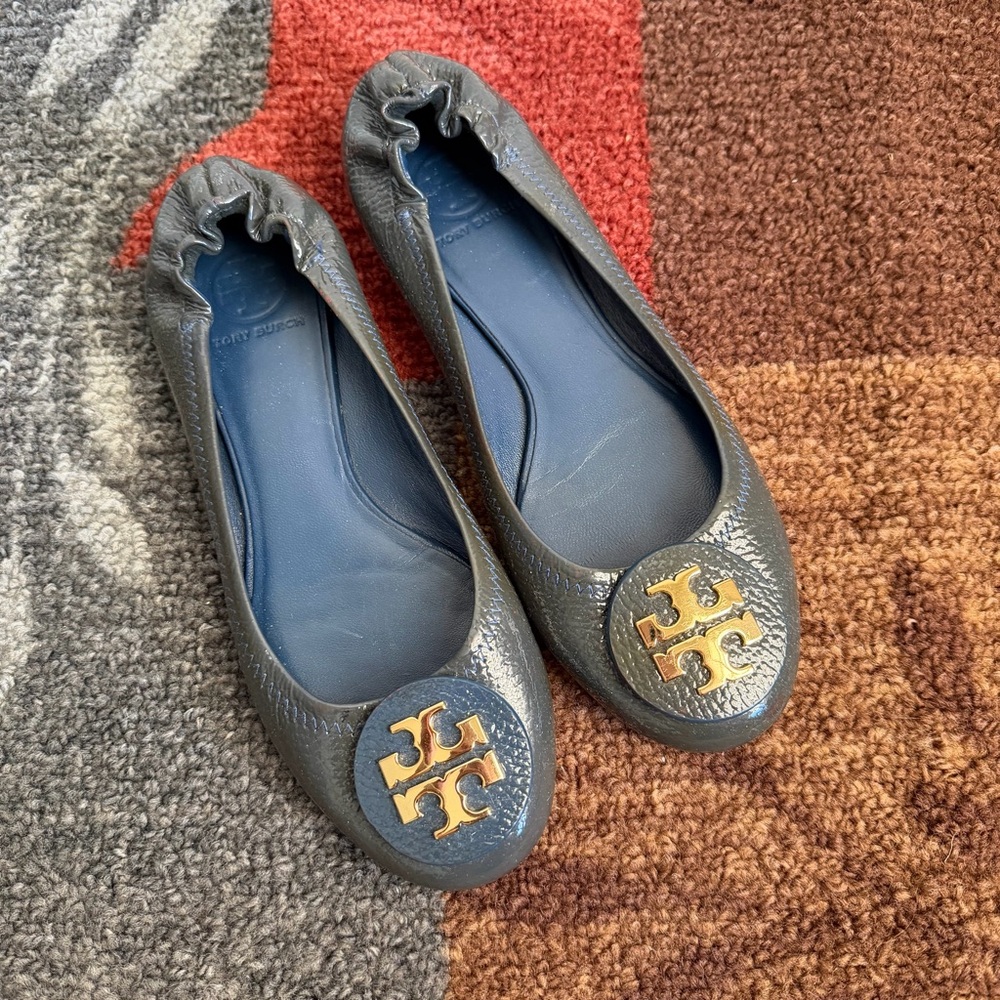Tory Burch Reva Tumbled Patent Leather Flats